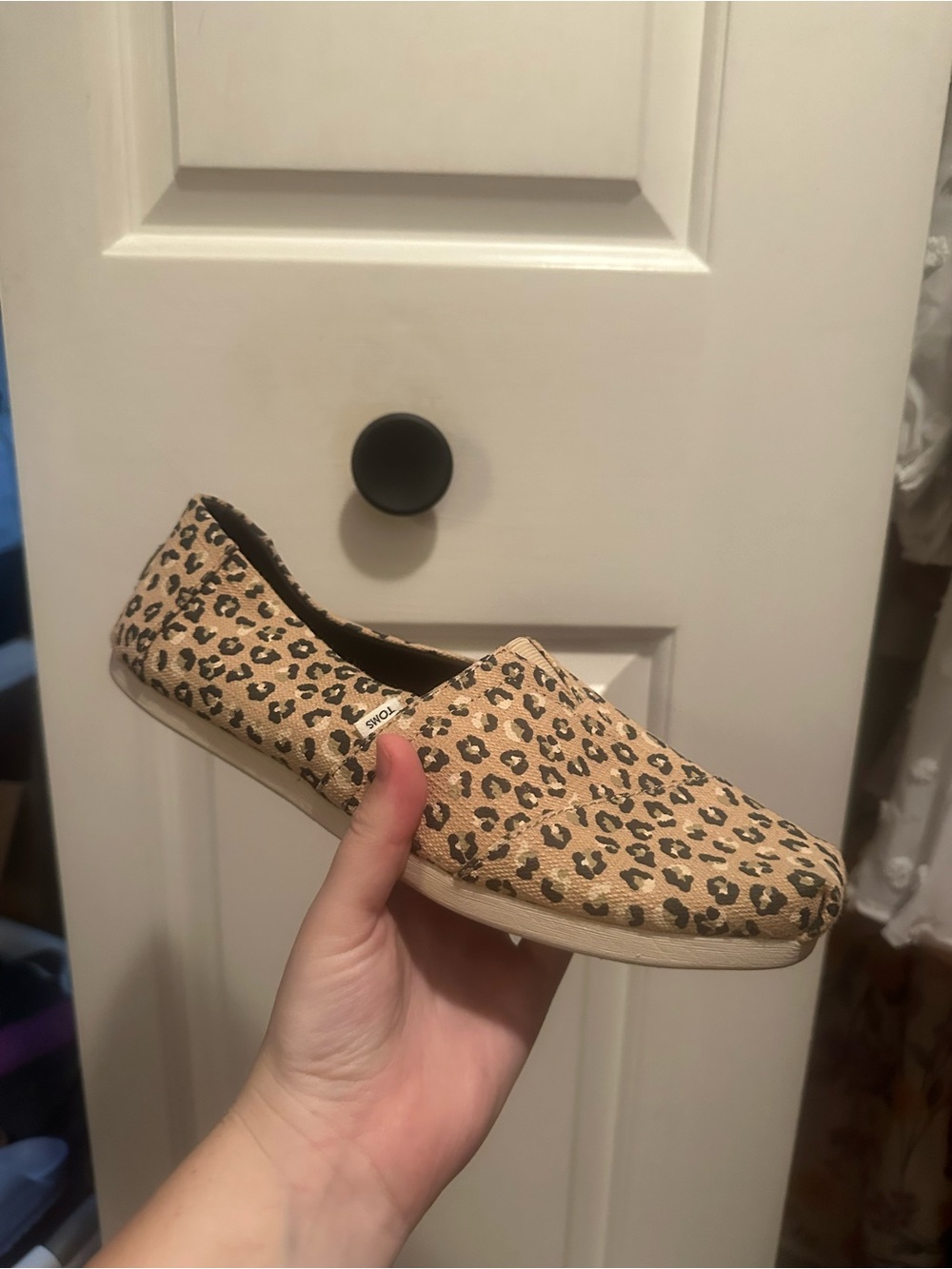 TOMS Leopard Print Slip-On Flats in Tan and Black